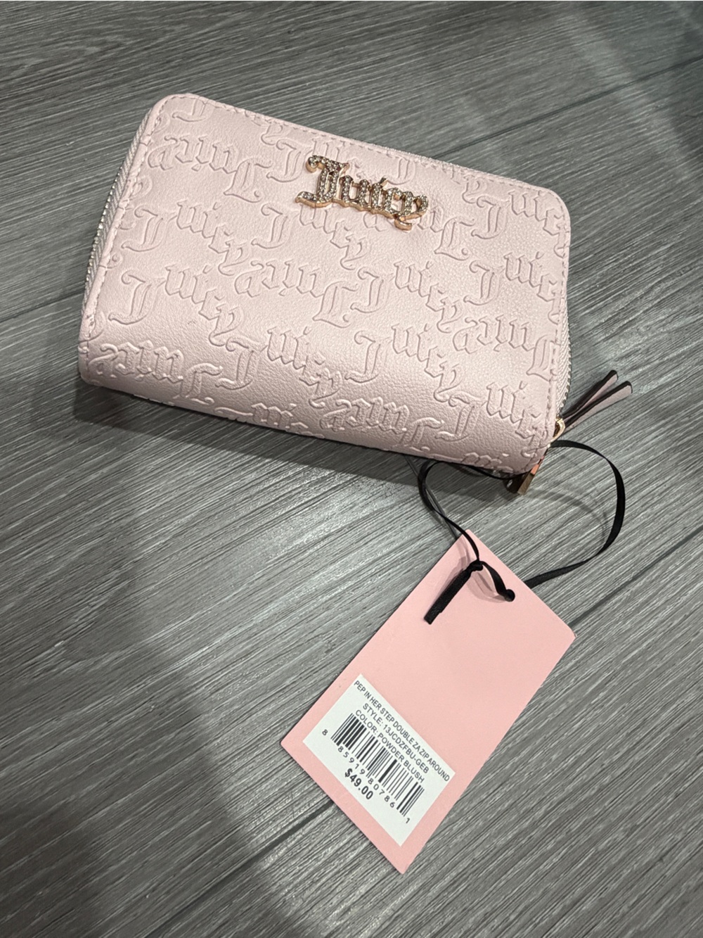 Juicy Couture Light Pink Embossed Zip-Around Wallet with Gold Logo